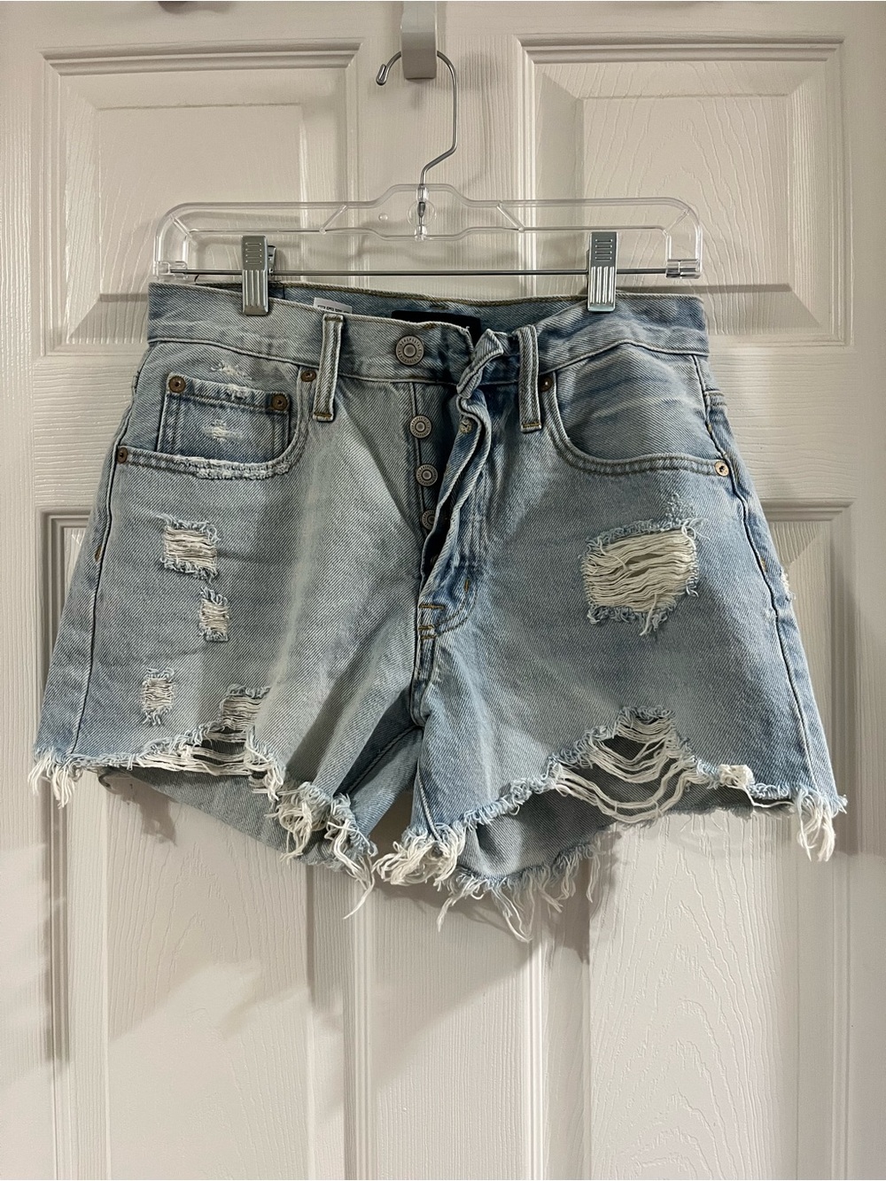 Light Blue Distressed Denim Women's Shorts - Aeropostale 90s High Rise Cut-off